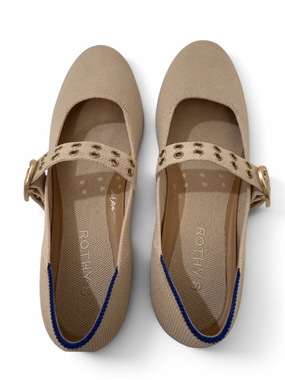Rothy's Cream Mary Jane Flats with Gold Buckle - Picture 7 of 10